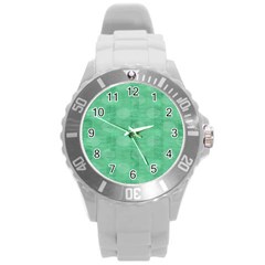 Polka Dot Scrapbook Paper Digital Green Round Plastic Sport Watch (l) by Mariart