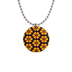 Yellow Flowers Pattern         			1  Button Necklace by LalyLauraFLM