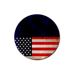 Grunge American Flag Background Rubber Round Coaster (4 Pack) 