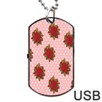 Pink Polka Dot Background With Red Roses Dog Tag USB Flash (Two Sides) Back