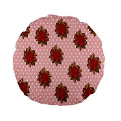 Pink Polka Dot Background With Red Roses Standard 15  Premium Flano Round Cushions by Nexatart