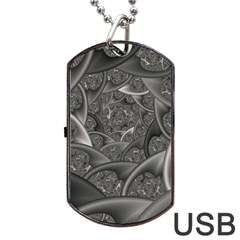 Fractal Black Ribbon Spirals Dog Tag Usb Flash (two Sides) by Nexatart