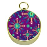 Purple and Green Floral Geometric Pattern Gold Compasses