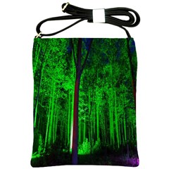 Spooky Forest With Illuminated Trees Shoulder Sling Bags by Nexatart