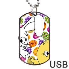 Easter Bunny And Chick  Dog Tag Usb Flash (one Side) by Valentinaart