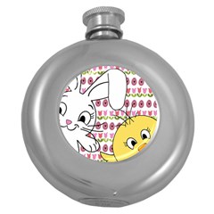Easter Bunny And Chick  Round Hip Flask (5 Oz) by Valentinaart