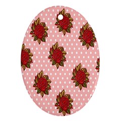 Pink Polka Dot Background With Red Roses Ornament (oval) by Nexatart