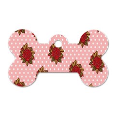 Pink Polka Dot Background With Red Roses Dog Tag Bone (one Side) by Nexatart