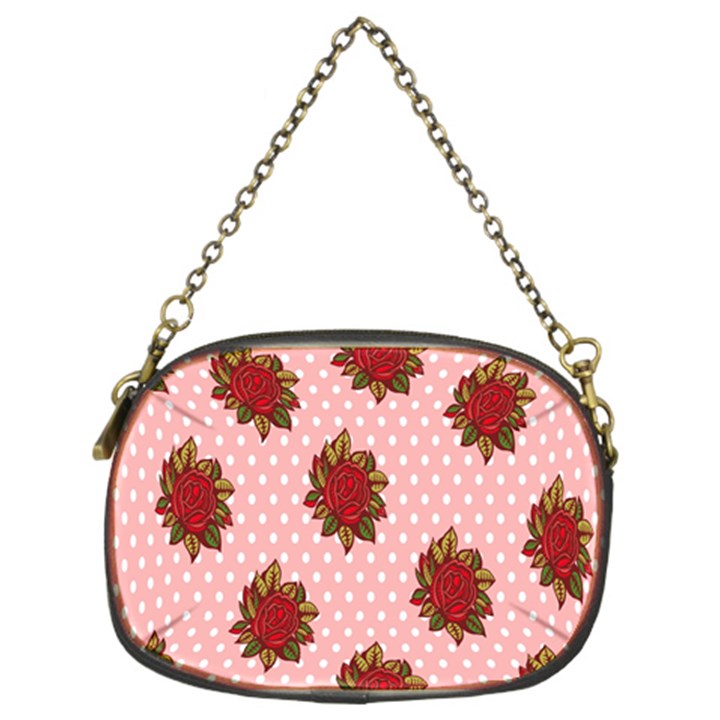 Pink Polka Dot Background With Red Roses Chain Purses (Two Sides) 