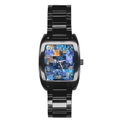 Blue Squares Abstract Background Of Blue And Purple Squares Stainless Steel Barrel Watch