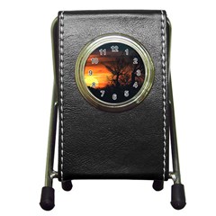 Sunset At Nature Landscape Pen Holder Desk Clocks by dflcprints