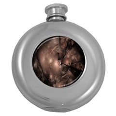 A Fractal Image In Shades Of Brown Round Hip Flask (5 Oz) by Nexatart