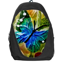 Blue Spotted Butterfly Art In Glass With White Spots Backpack Bag by Nexatart