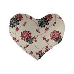 Flower Floral Black Pink Standard 16  Premium Flano Heart Shape Cushions by Mariart