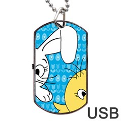 Easter Bunny And Chick  Dog Tag Usb Flash (one Side) by Valentinaart