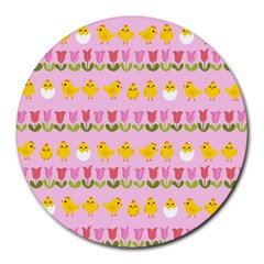 Easter - Chick And Tulips Round Mousepads by Valentinaart