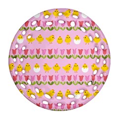 Easter - Chick And Tulips Ornament (round Filigree) by Valentinaart