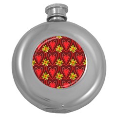 Digitally Created Seamless Love Heart Pattern Round Hip Flask (5 Oz) by Nexatart