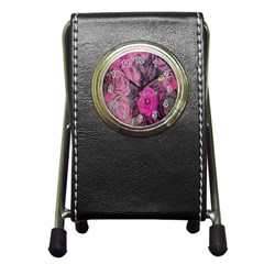 Oil Painting Flowers Background Pen Holder Desk Clocks by Nexatart