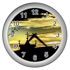 Graves At Side Of Road In Santa Cruz, Argentina Wall Clocks (silver)  by dflcprints