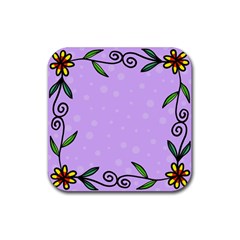 Hand Drawn Doodle Flower Border Rubber Coaster (square)  by Nexatart