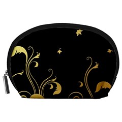 Golden Flowers And Leaves On A Black Background Accessory Pouches (large)  by Nexatart