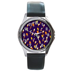 Seamless Cartoon Ice Cream And Lolly Pop Tilable Design Round Metal Watch