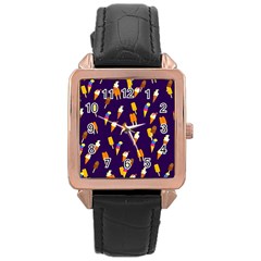 Seamless Cartoon Ice Cream And Lolly Pop Tilable Design Rose Gold Leather Watch  by Nexatart