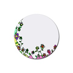 Floral Border Cartoon Flower Doodle Rubber Coaster (round)  by Nexatart