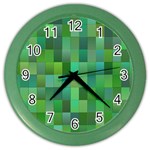 Green Blocks Pattern Backdrop Color Wall Clocks
