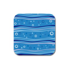 Blue Circle Line Waves Rubber Square Coaster (4 Pack)  by Mariart