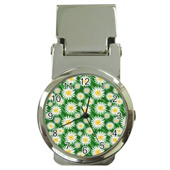 Flower Sunflower Yellow Green Leaf White Money Clip Watches by Mariart