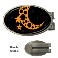 Moon Star Space Orange Black Light Night Circle Polka Money Clips (oval)  by Mariart