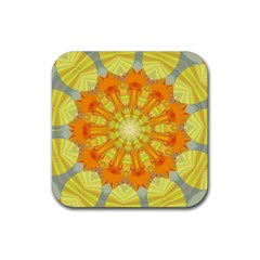 Sunshine Sunny Sun Abstract Yellow Rubber Square Coaster (4 Pack) 