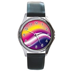 Rainbow Space Red Pink Purple Blue Yellow White Star Round Metal Watch by Mariart