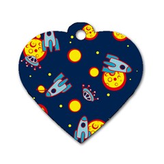 Rocket Ufo Moon Star Space Planet Blue Circle Dog Tag Heart (one Side) by Mariart