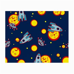 Rocket Ufo Moon Star Space Planet Blue Circle Small Glasses Cloth (2-side) by Mariart