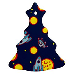 Rocket Ufo Moon Star Space Planet Blue Circle Christmas Tree Ornament (two Sides) by Mariart