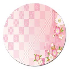 Sakura Flower Floral Pink Star Plaid Wave Chevron Magnet 5  (round) by Mariart