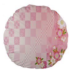 Sakura Flower Floral Pink Star Plaid Wave Chevron Large 18  Premium Flano Round Cushions by Mariart