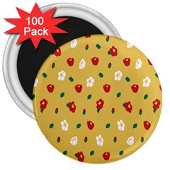 Tulip Sunflower Sakura Flower Floral Red White Leaf Green 3  Magnets (100 Pack) by Mariart