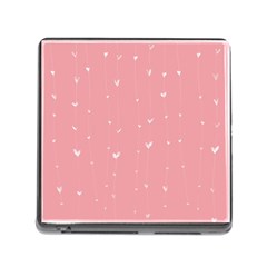 Pink Background With White Hearts On Lines Memory Card Reader (square) by TastefulDesigns
