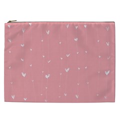 Pink Background With White Hearts On Lines Cosmetic Bag (xxl) 
