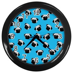 Pug Dog Pattern Wall Clocks (black) by Valentinaart