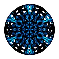 Blue Snowflake On Black Background Round Filigree Ornament (two Sides) by Nexatart