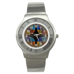 Black Cross With Color Map Fractal Image Of Black Cross With Color Map Stainless Steel Watch