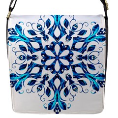 Blue Snowflake On Black Background Flap Messenger Bag (s)