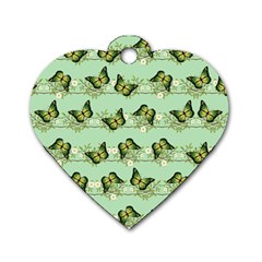 Green Butterflies Dog Tag Heart (one Side) by linceazul