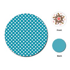 Sleeping Kitties Polka Dots Teal Playing Cards (round)  by emilyzragz