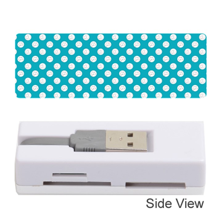 Sleeping Kitties Polka Dots Teal Memory Card Reader (Stick) 